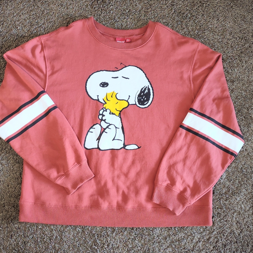 Peanuts Coral Sweatshirt with Snoopy and Woodstock